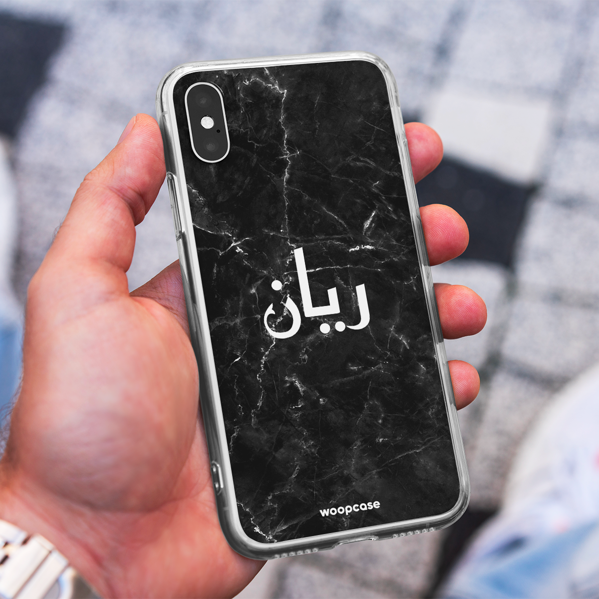 Black marble - Your text in Arabic Phone case